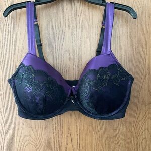Fashion Bug Purple and Black Underwire Bra with Lace Overlay